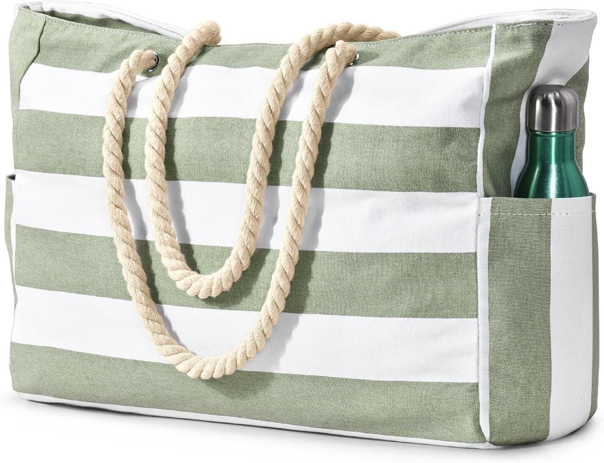 Große Canvas Strandtasche mit Reißverschluss und Flaschenhalter