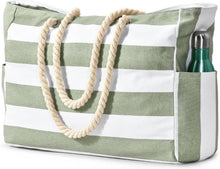 Große Canvas Strandtasche mit Reißverschluss und Flaschenhalter