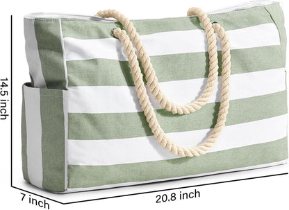Strandtasche Groß Canvas Tote Bag Damen Handtasche Wasserdicht 20.8 x 14.5 x 7 Zoll