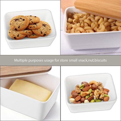 Keramische Butterdose mit Holzdeckel und