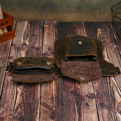 Herren Canvas & Leder Beintasche Motorrad Hüfttasche Braun