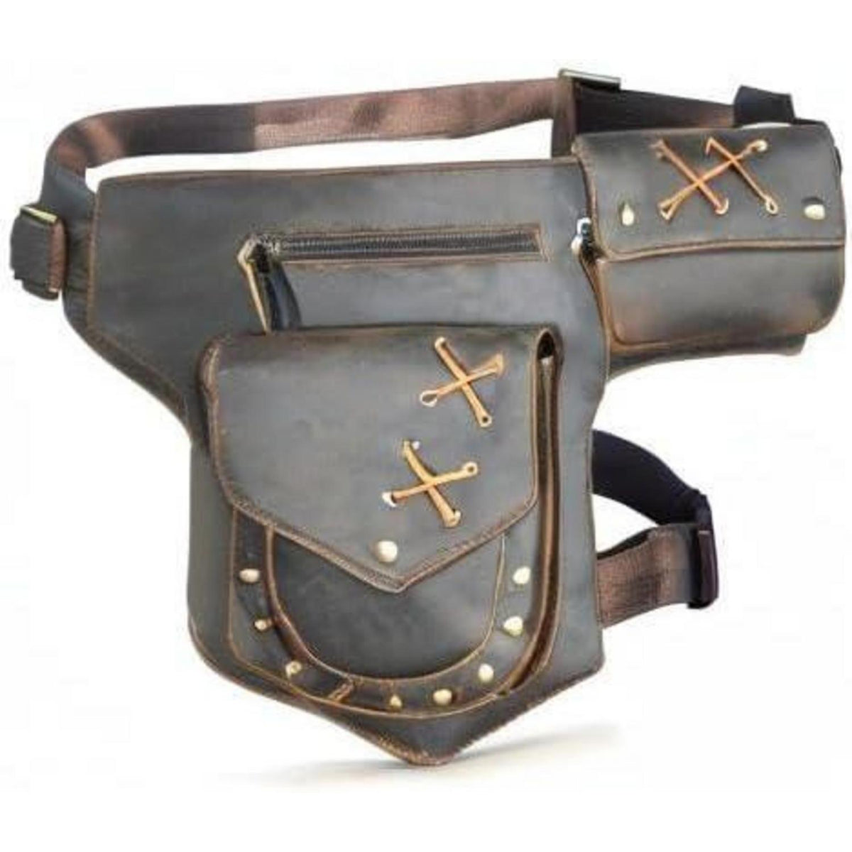 Herren Canvas & Leder Beintasche Motorrad Hüfttasche Braun