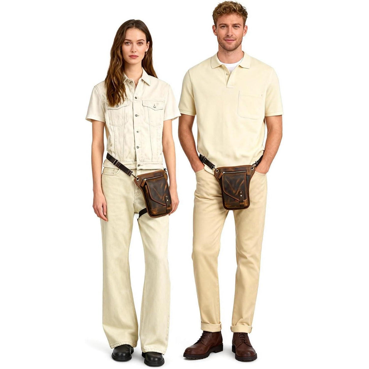 Herren Canvas & Leder Beintasche Motorrad Hüfttasche Braun