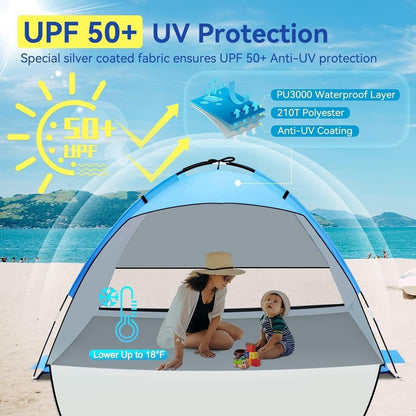 Strandmuschel UV Schutz 3-4 Personen UPF 50+ Strandzelt