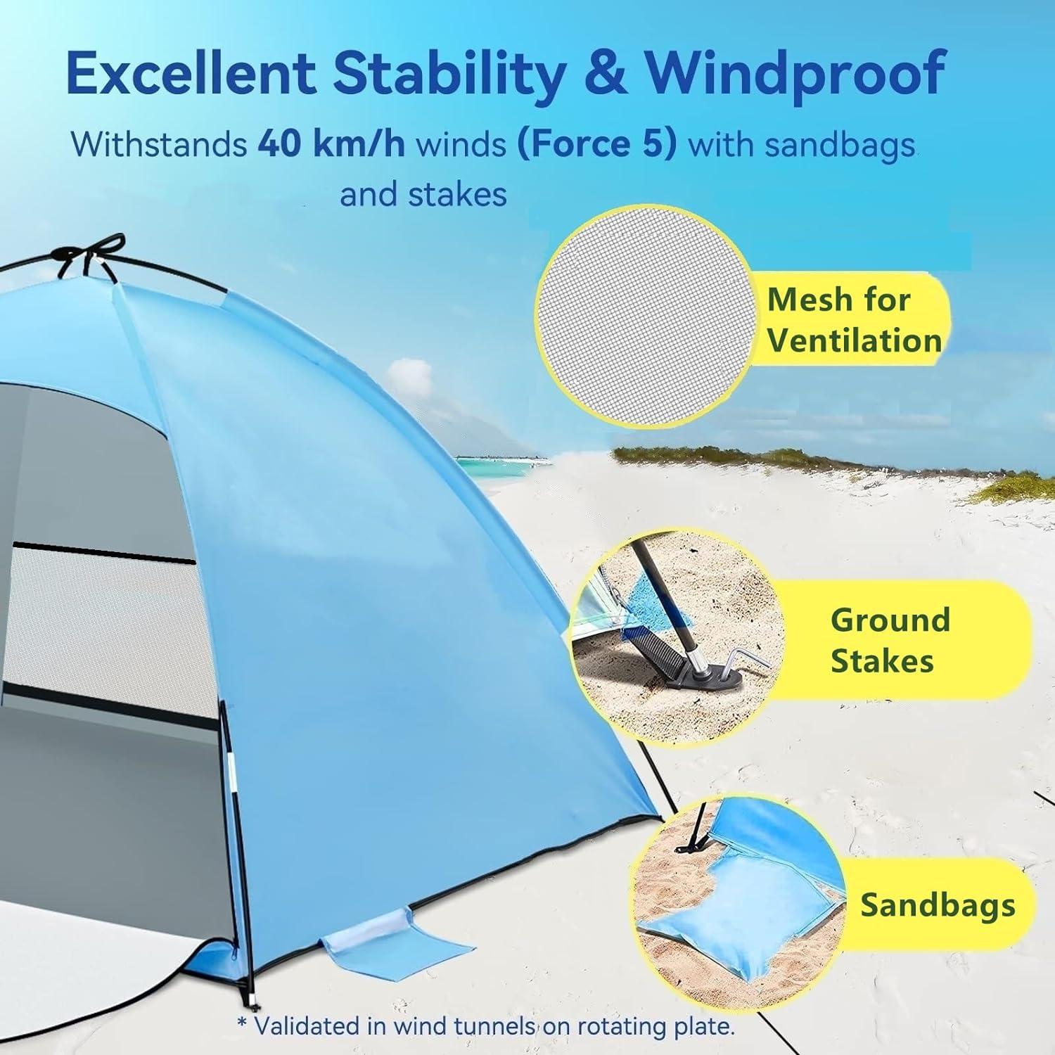 Strandmuschel UPF 50+ Windschutz Sonnenmuschel für 3-4 Personen