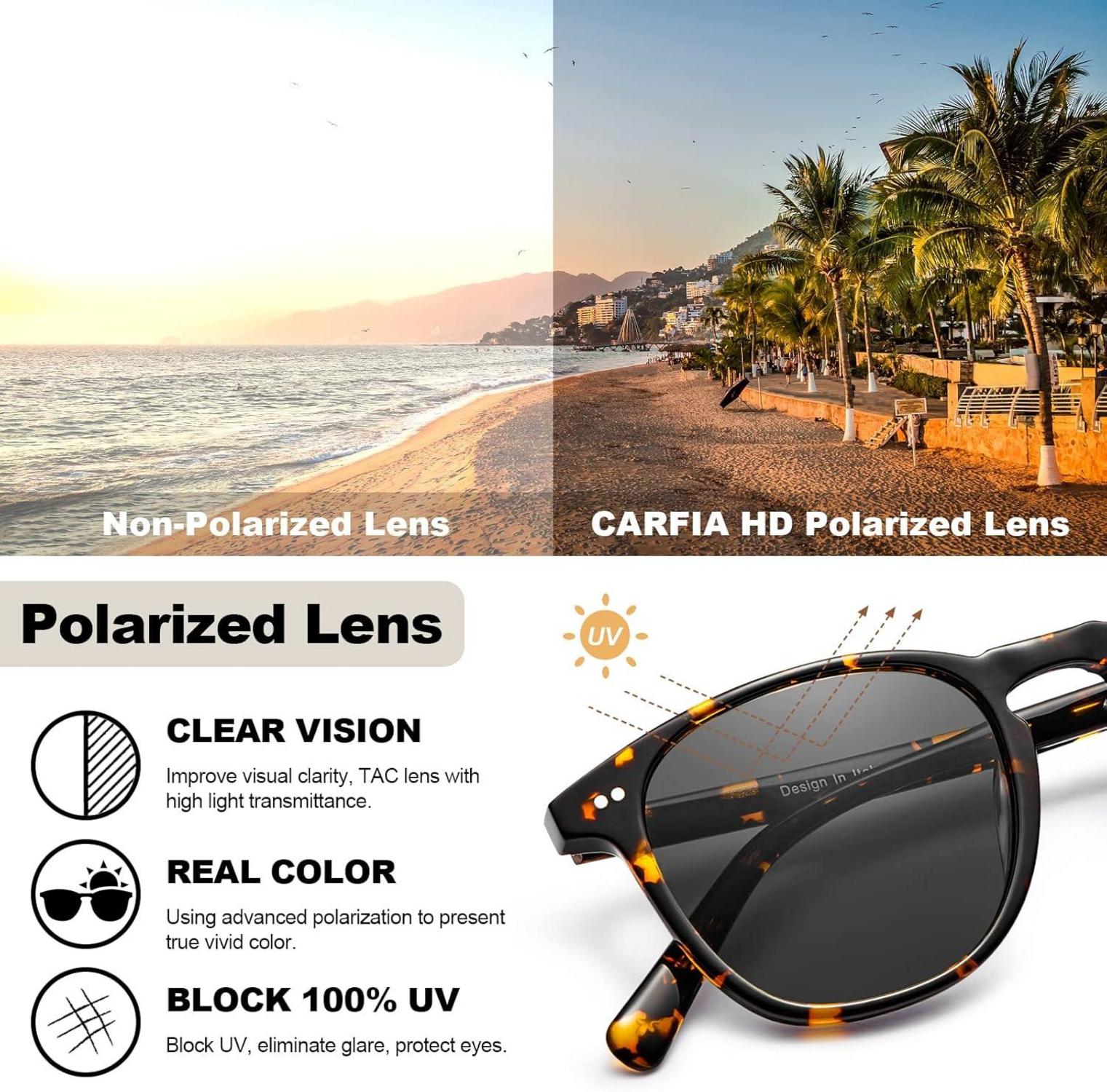 CARFIA Damen Sonnenbrille Polarisiert Vintage Acetatrahmen inkl Etui