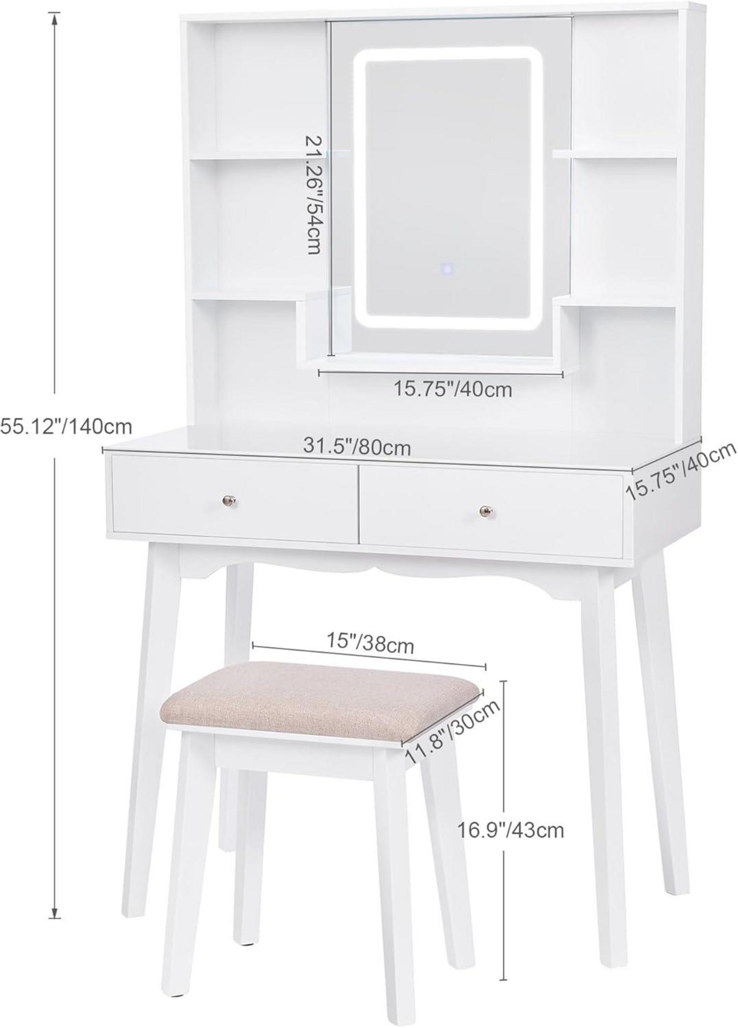 Schminktisch LED Beleuchtung Spiegel Hocker 3 Farben 5 Schubladen White