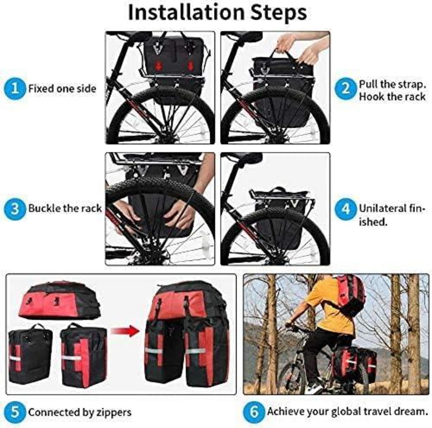 Fahrradtasche 3-in-1 Gepäckträger 70L wasserdichte Fahrrad Taschen Rot
