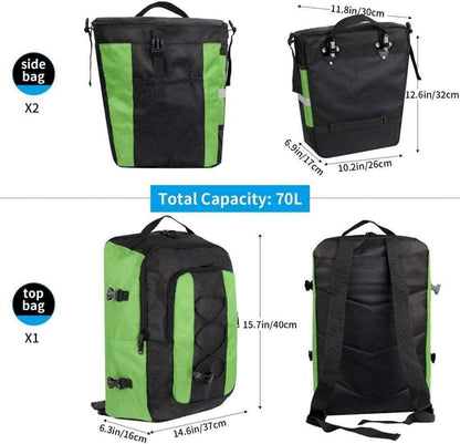 Fahrradtaschen 3-in-1 für Gepäckträger 70L wasserdichte