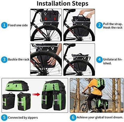 Fahrradtaschen 3-in-1 Gepäckträger 70L wasserdicht Grün