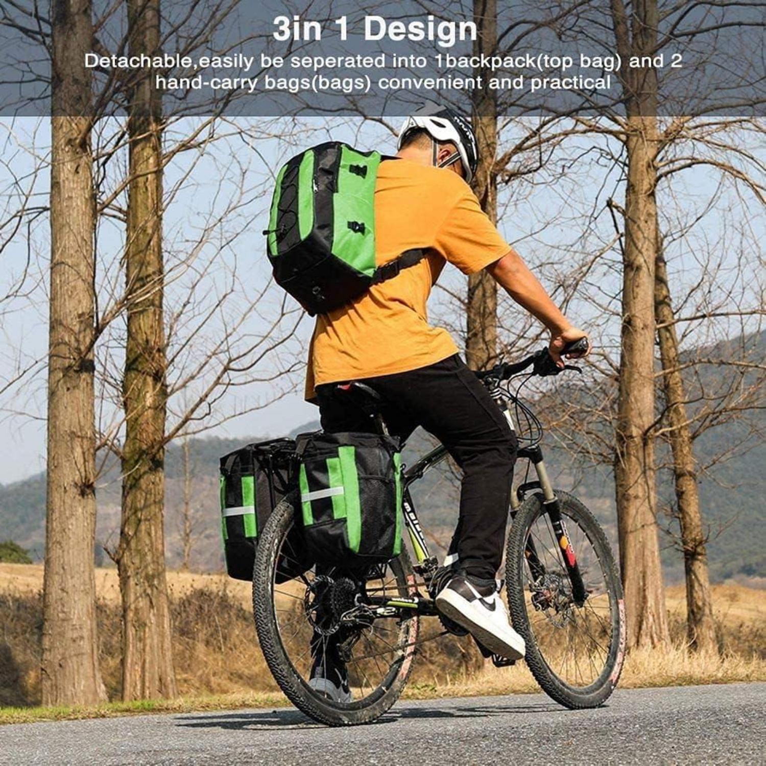 Fahrradtaschen 3 in 1 für Gepäckträger 70L wasserdicht Grün