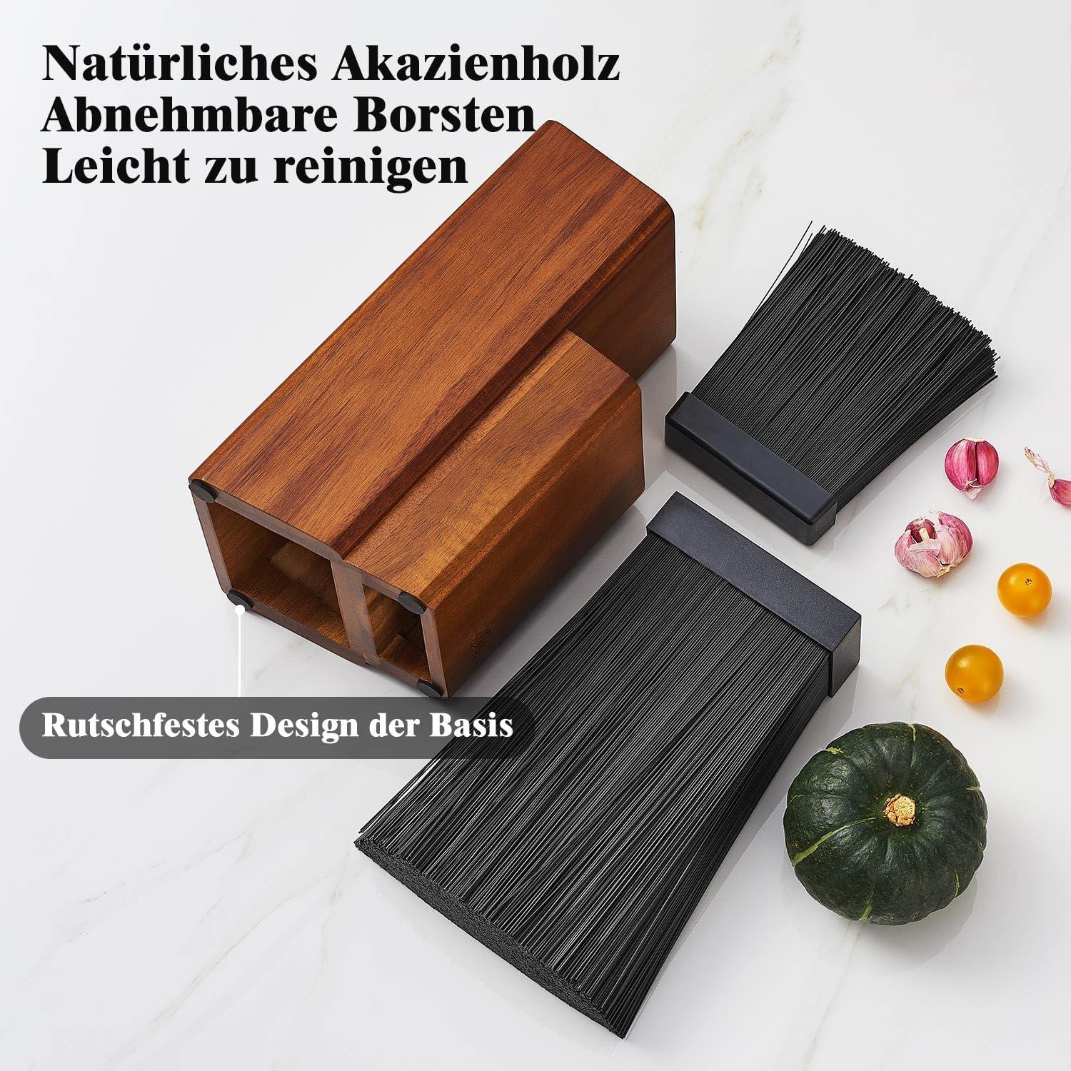 Messerblock Akazienholz Messerhalter Kunststoffborsten Universal Küche