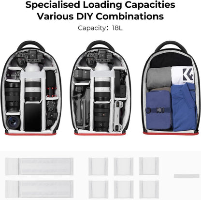 K&F Concept Fotorucksack wasserdicht Kamerarucksack mit Laptopfach groß schwarz