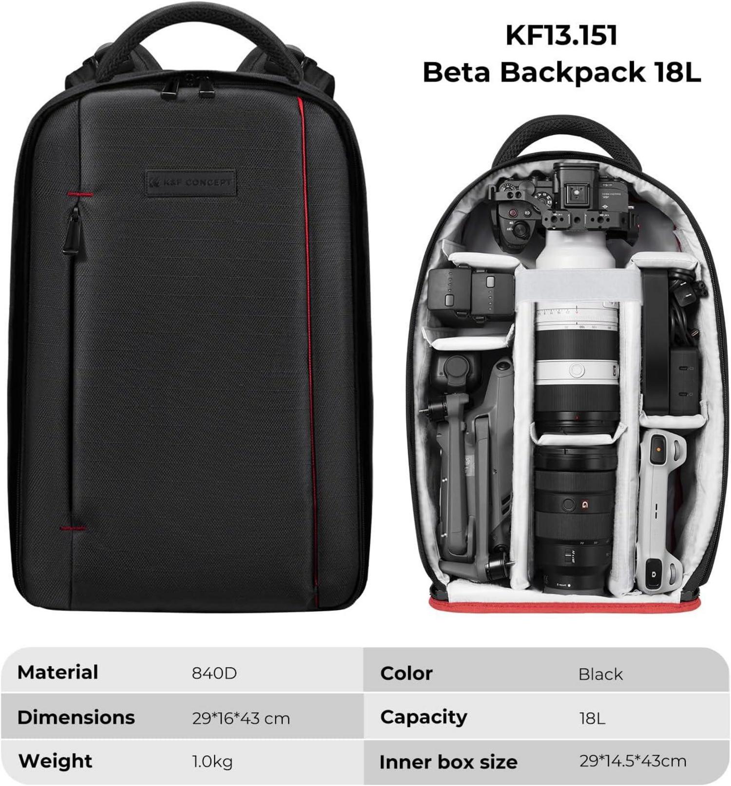 K&F Concept Fotorucksack wasserdicht mit Laptopfach für SLR Kamera - Schwarz