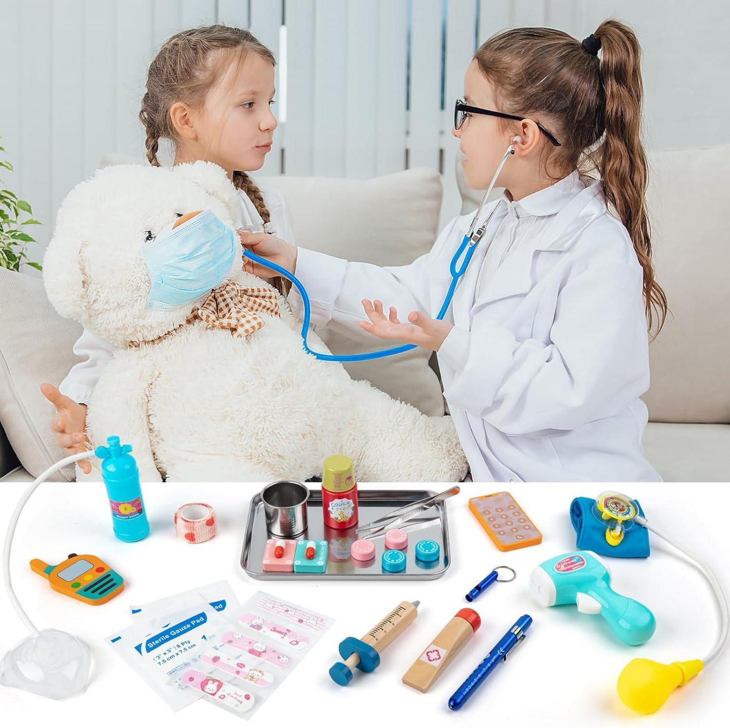 Sundaymot Arztkoffer Kinder Holz Spielset Stethoskop Thermometer ab 3 Jahre