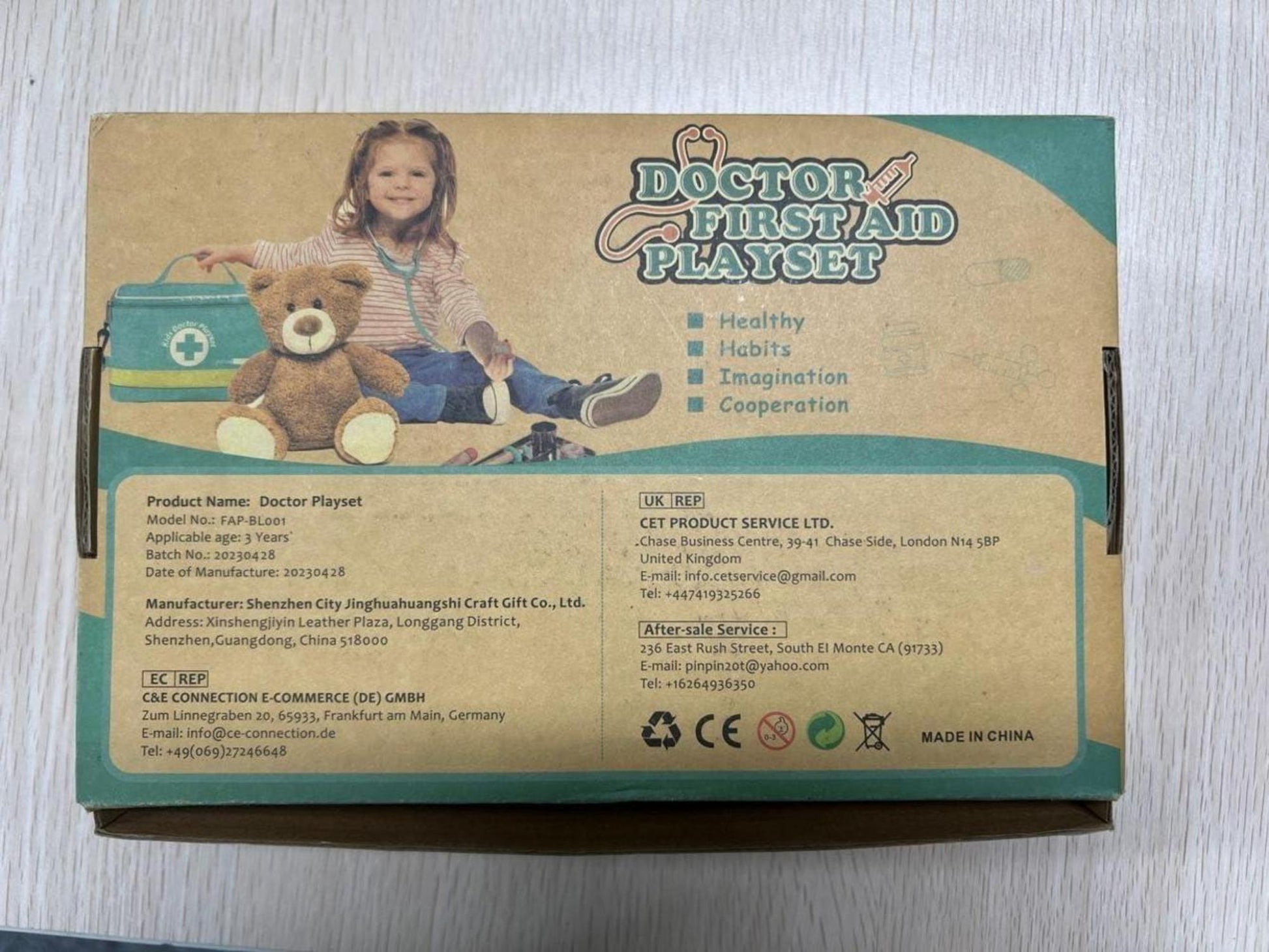 Sundaymot Arztkoffer Kinder Holz Spielset Stethoskop Thermometer ab 3 Jahre