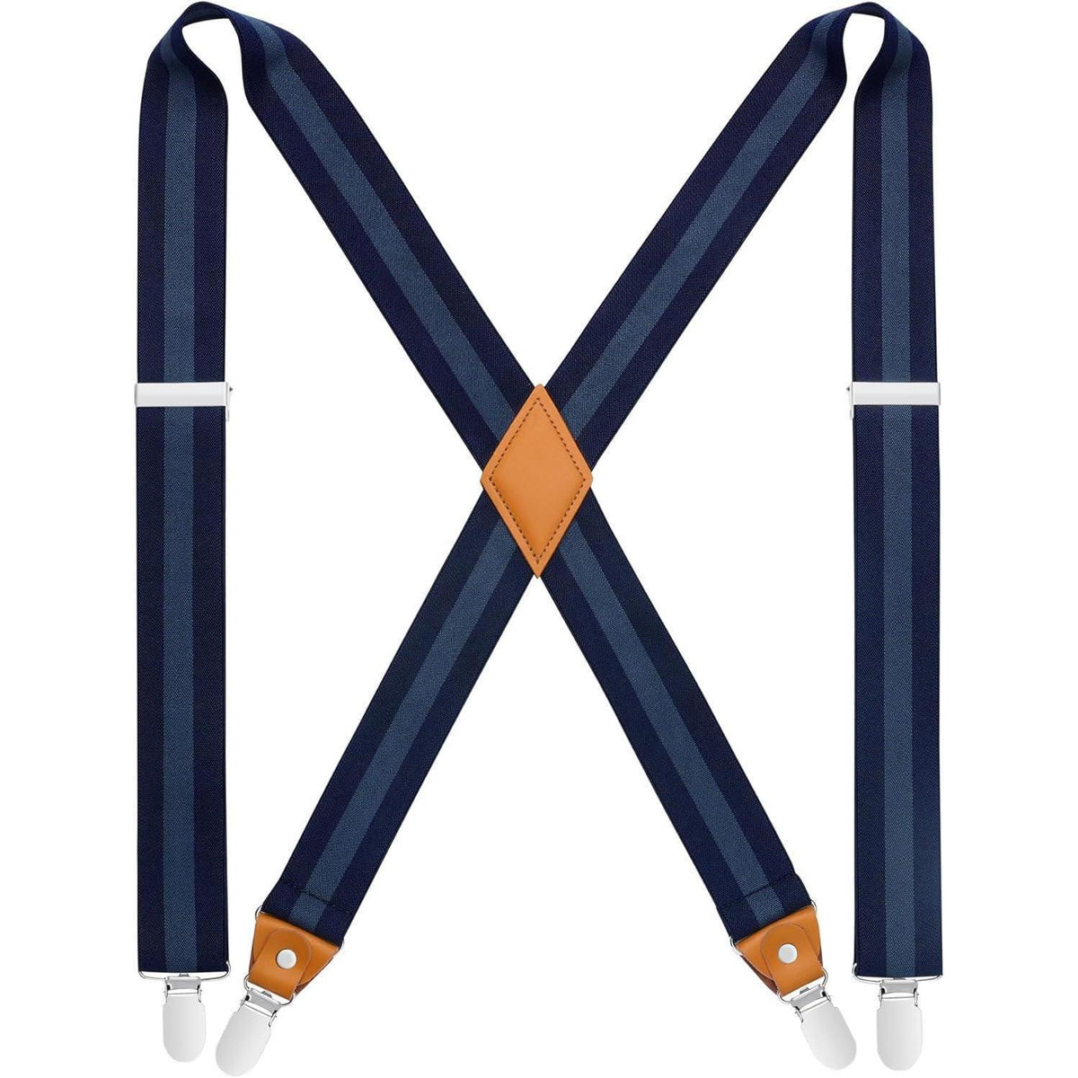 Hosenträger Herren X-Form mit 4 starken Metall-Clips, blau gestreift