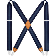 Hosenträger Herren X-Form mit 4 starken Metall-Clips, blau gestreift