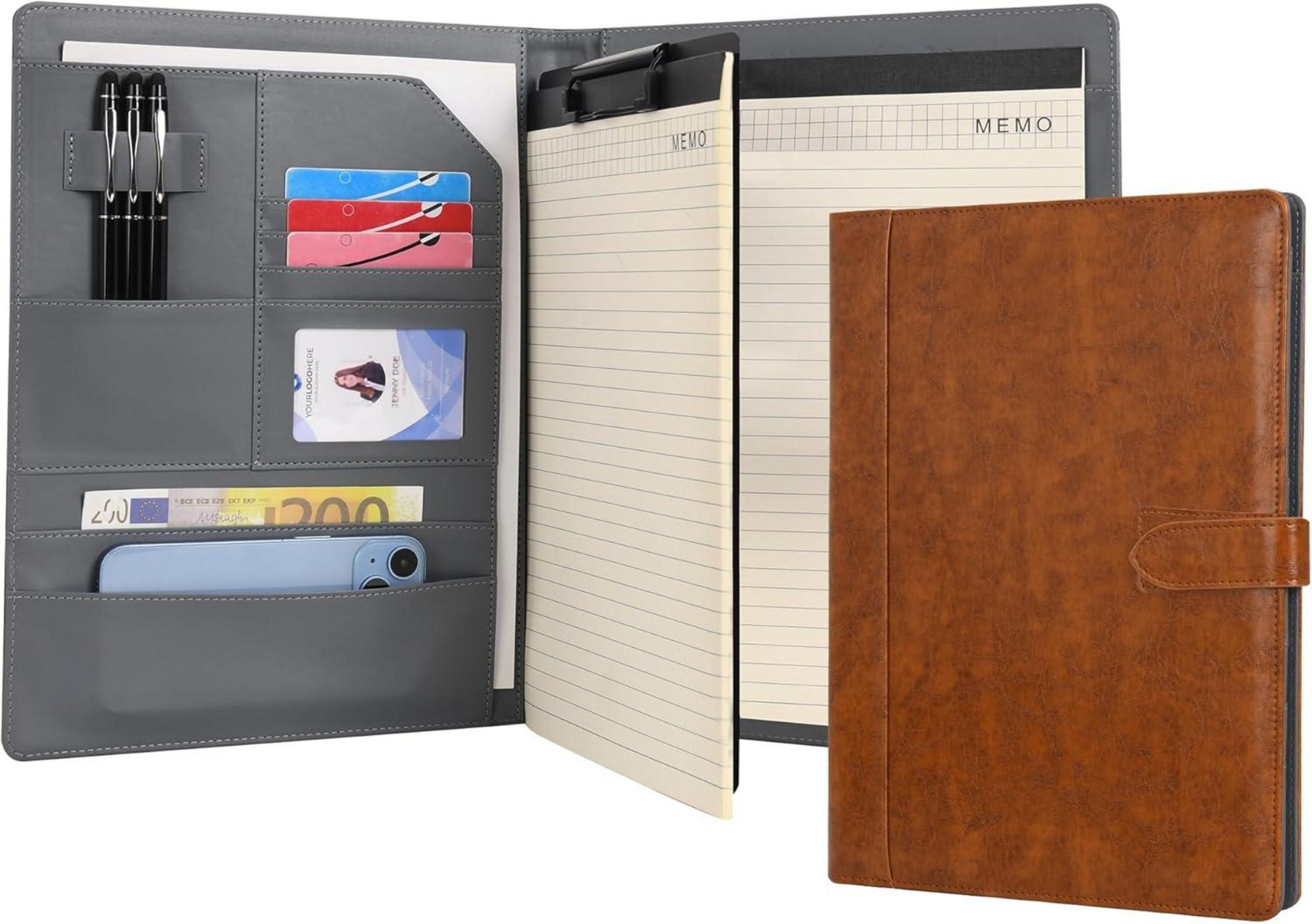 A4 Dokumentenmappe PU-Leder Klemmbrett Schreibmappe Organizer Braun