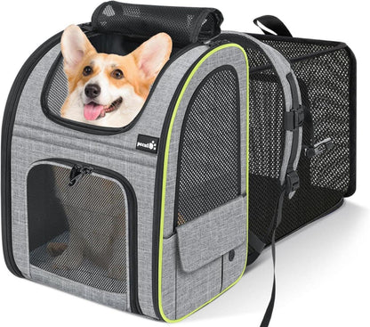 Hunderucksack Erweiterbar Faltbar Katzenrucksack Netzfenster XL Grau