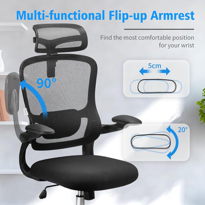 Ergonomischer Bürostuhl mit verstellbarer Lordosenstütze und 3D-Armlehnen, Schwarz