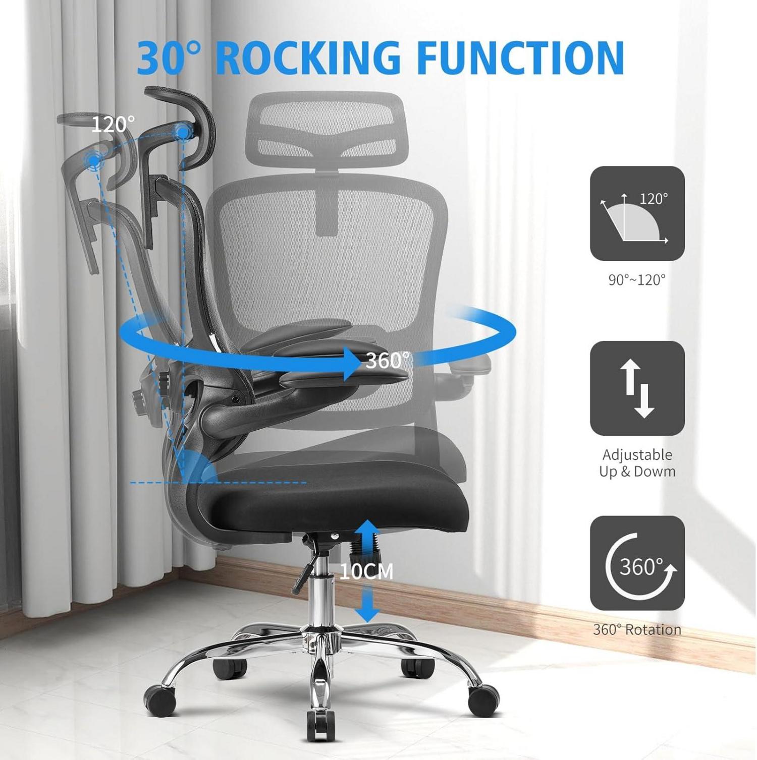 Ergonomischer Bürostuhl mit verstellbarer Kopfstütze, Armlehnen und