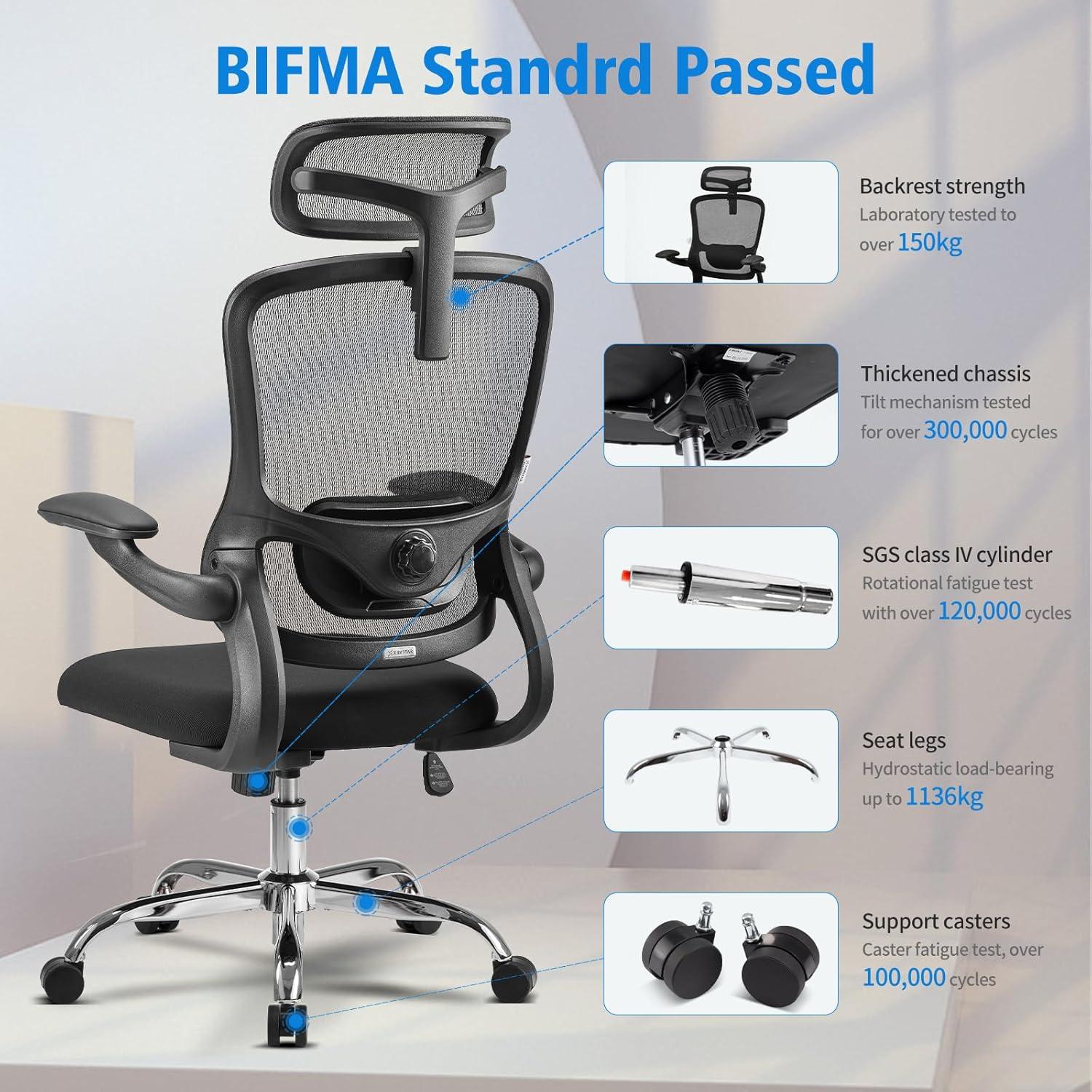 Ergonomischer Bürostuhl mit verstellbarer Lordosenstütze und 3D-Armlehnen, Schwarz