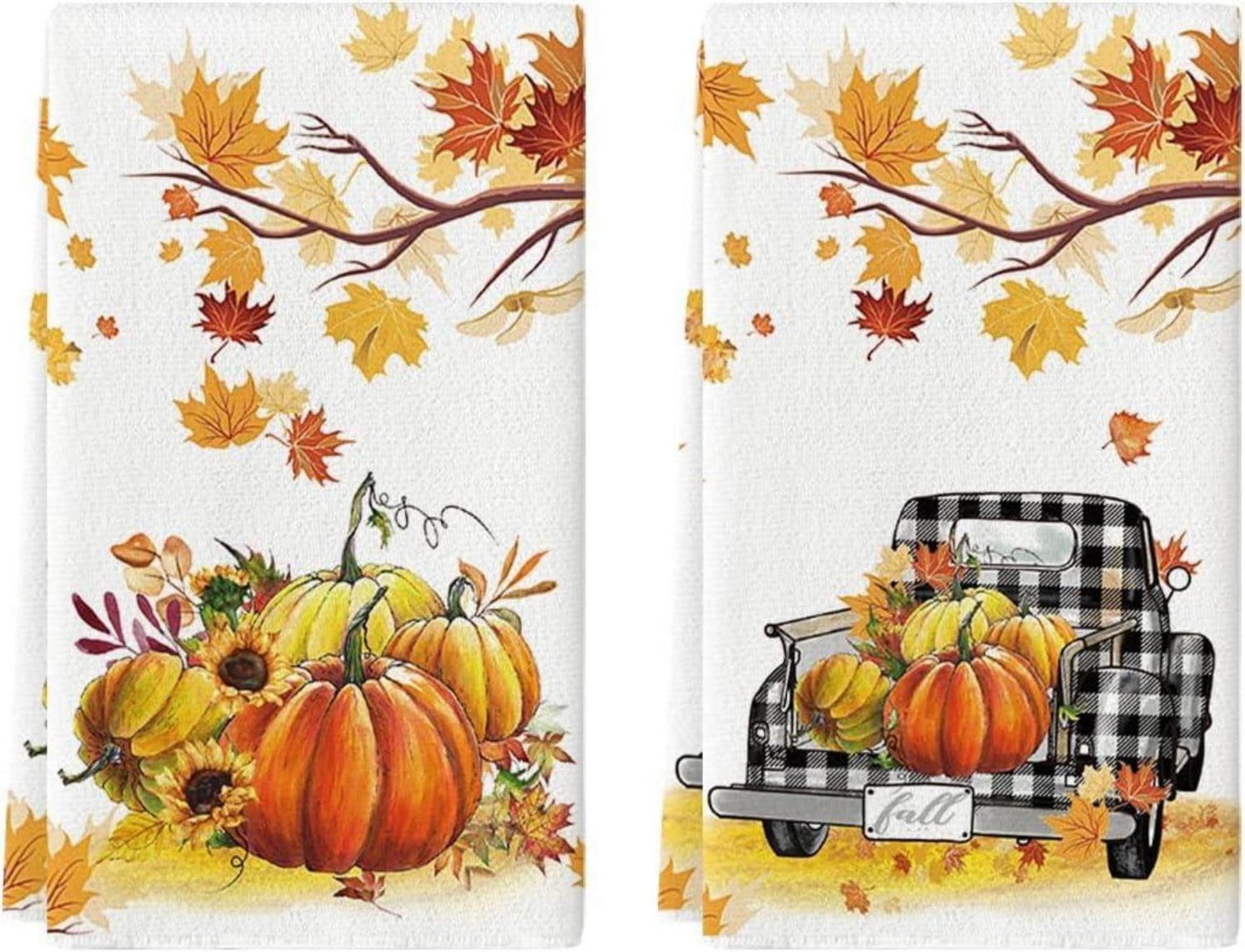 Herbstliche Küchentücher Kürbisse Ahornblätter LKW Set 2er
