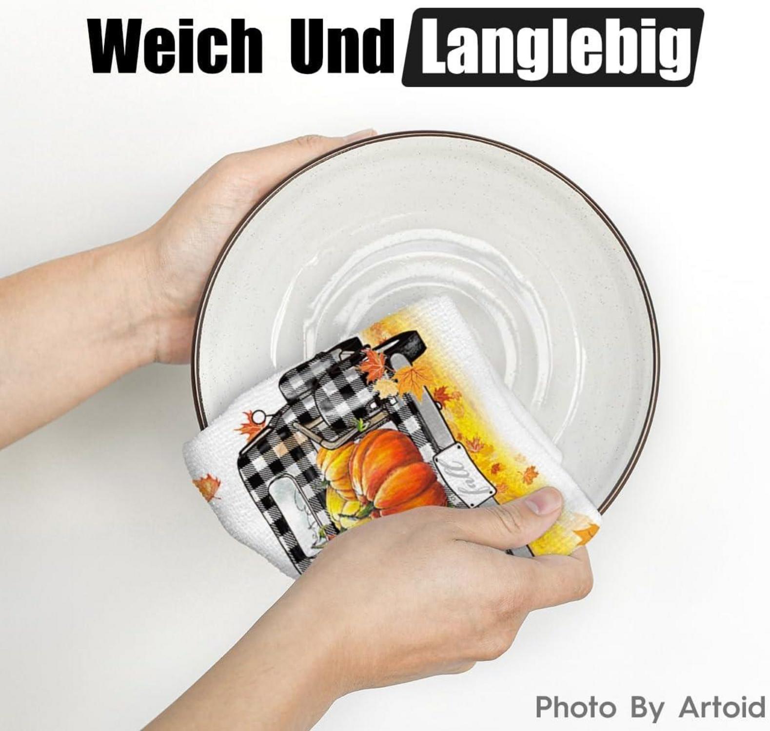 Herbst Küchentücher Ahornblätter Kürbisse LKW 42x65cm 2er Set