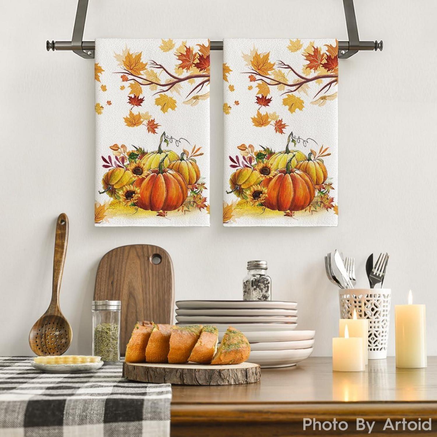 Herbst Küchentücher, Sonnenblumen & Kürbisse, 42x65 cm, 2er
