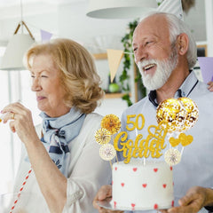 Goldene Hochzeit Tortendeko 19 Stück Glitzer 50. Geburtstag Kuchendeko