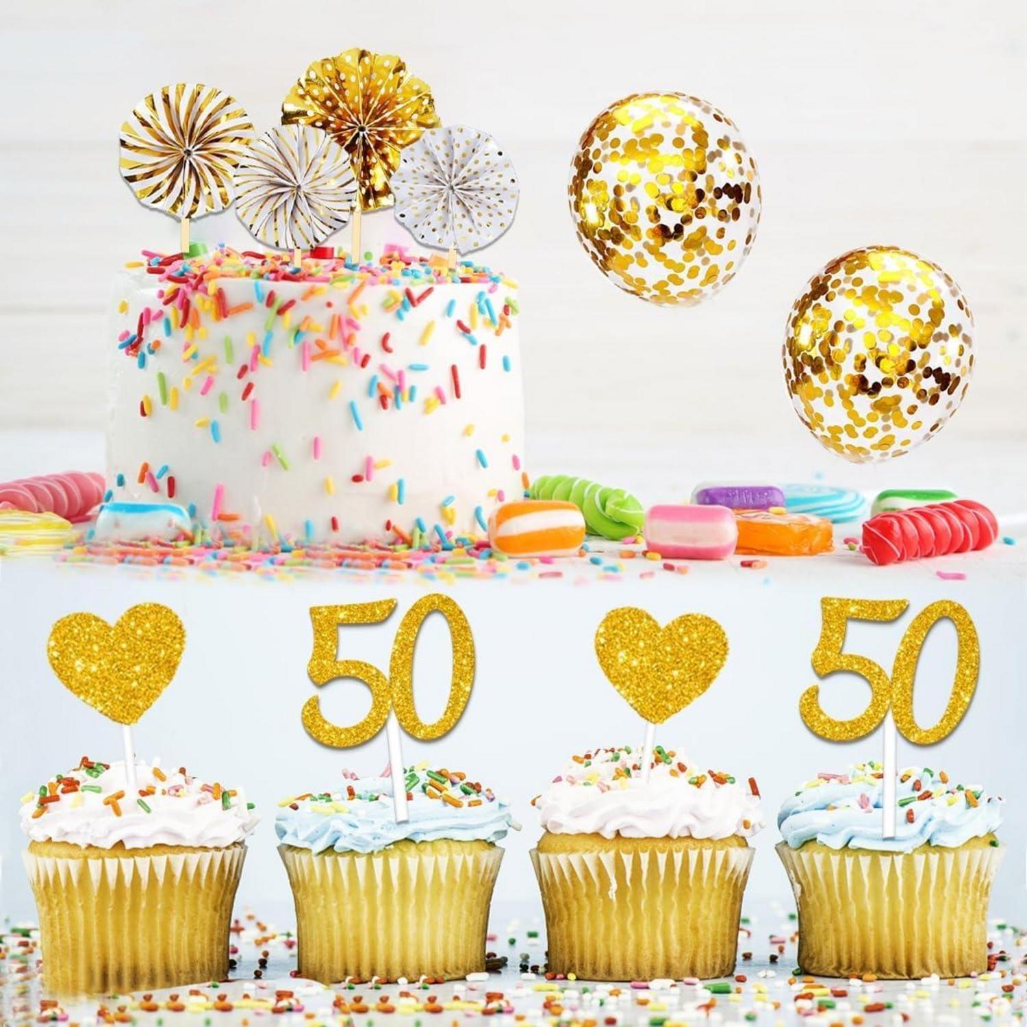 19-teilige Tortendeko Goldene Hochzeit Glitzer 50. Geburtstag