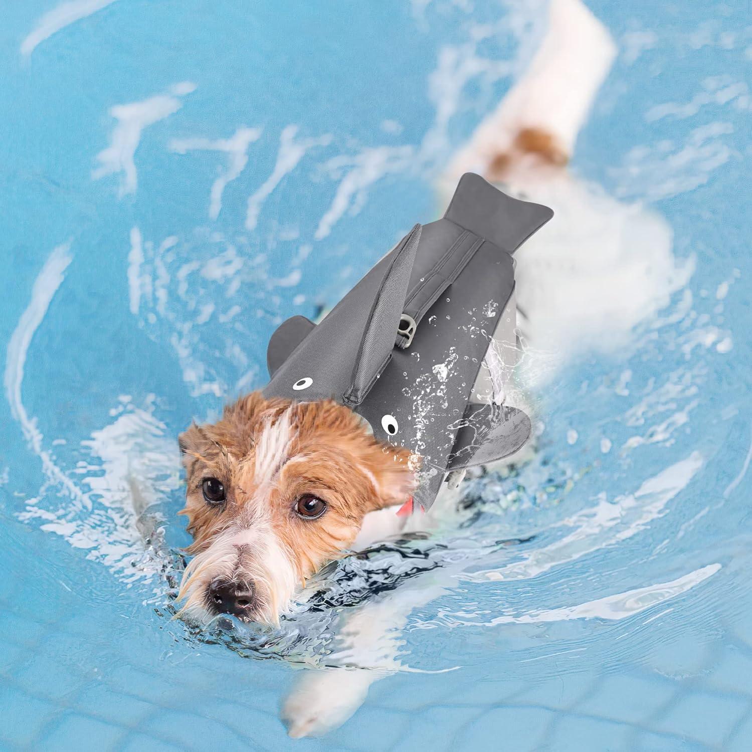 Hundeschwimmweste Hai mit Griff und Reflektierend in Grau für Hunde