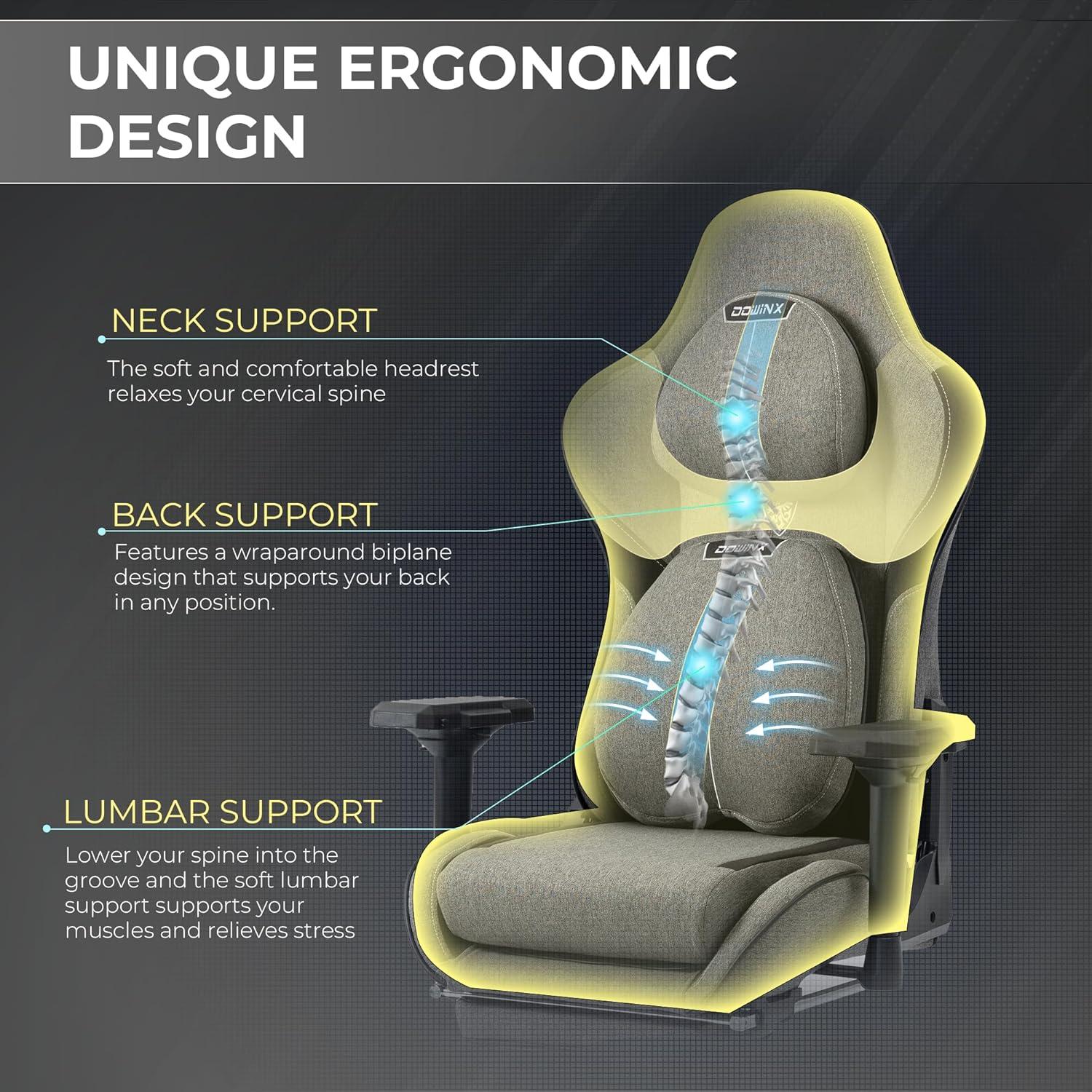 Dowinx Gaming Stuhl Stoff ergonomisch mit Massage Grau