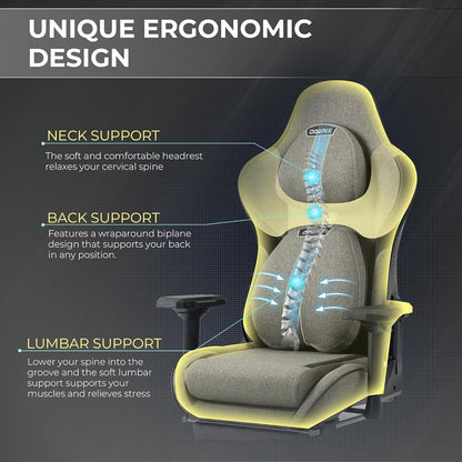 Dowinx Gaming Stuhl Stoff ergonomisch mit Massage Grau