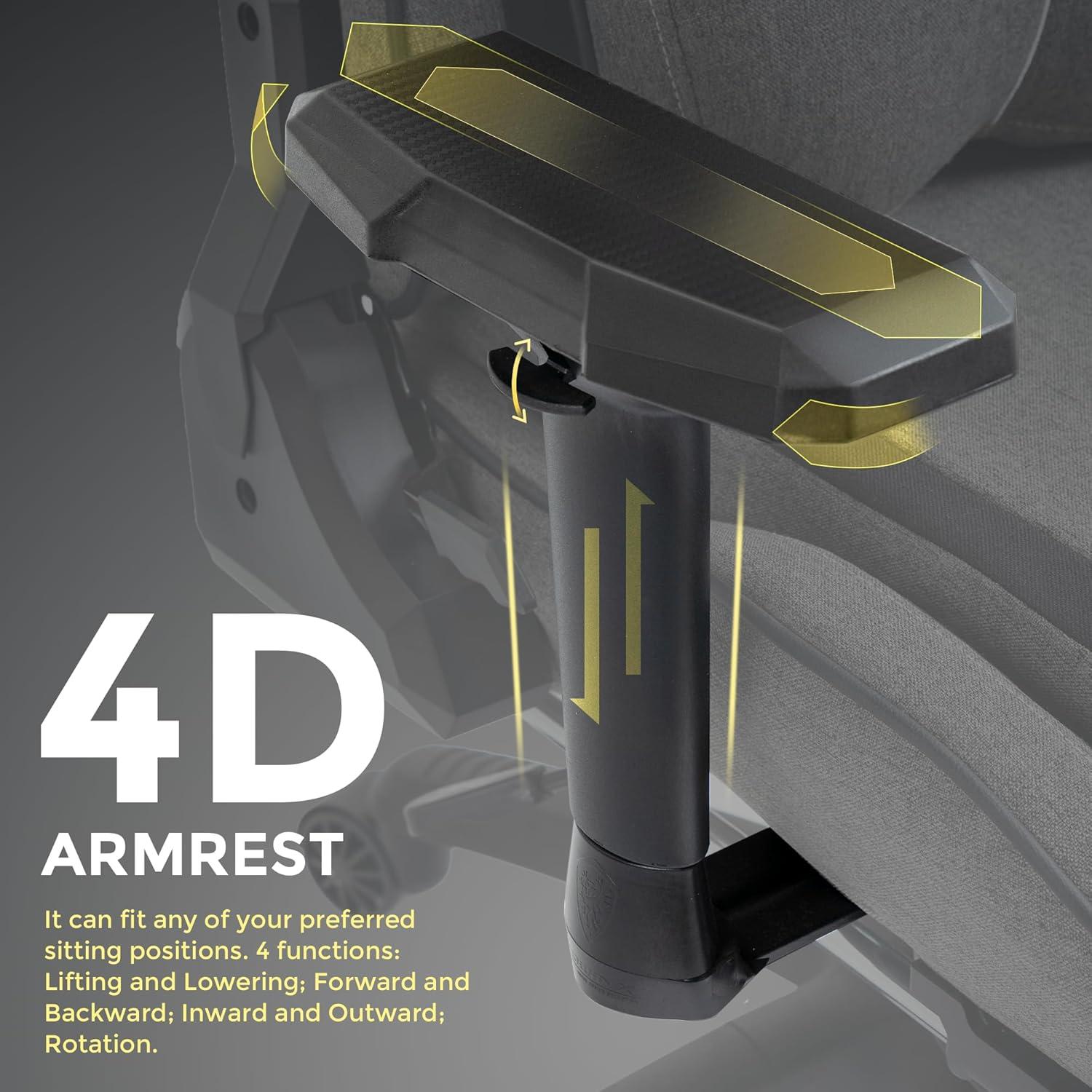 Dowinx Gaming Stuhl Stoff mit Fußstütze 4D Armlehnen Liegefunktion Massage