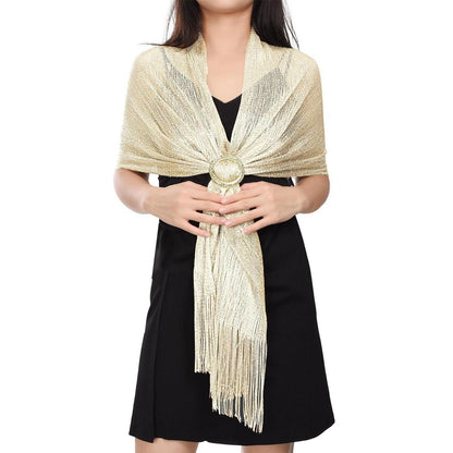 Festliche Stola Damen Elegant mit Quasten - Weiß gold