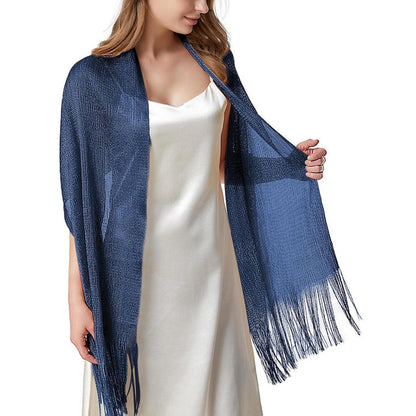 Festliche Damenstola mit Glitzer & Quasten – Marineblau
