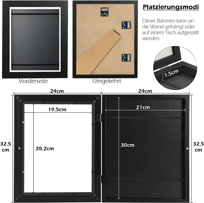 2er Set A4 Bilderrahmen Schwarz 21x30cm für Kunstwerke & Fotos