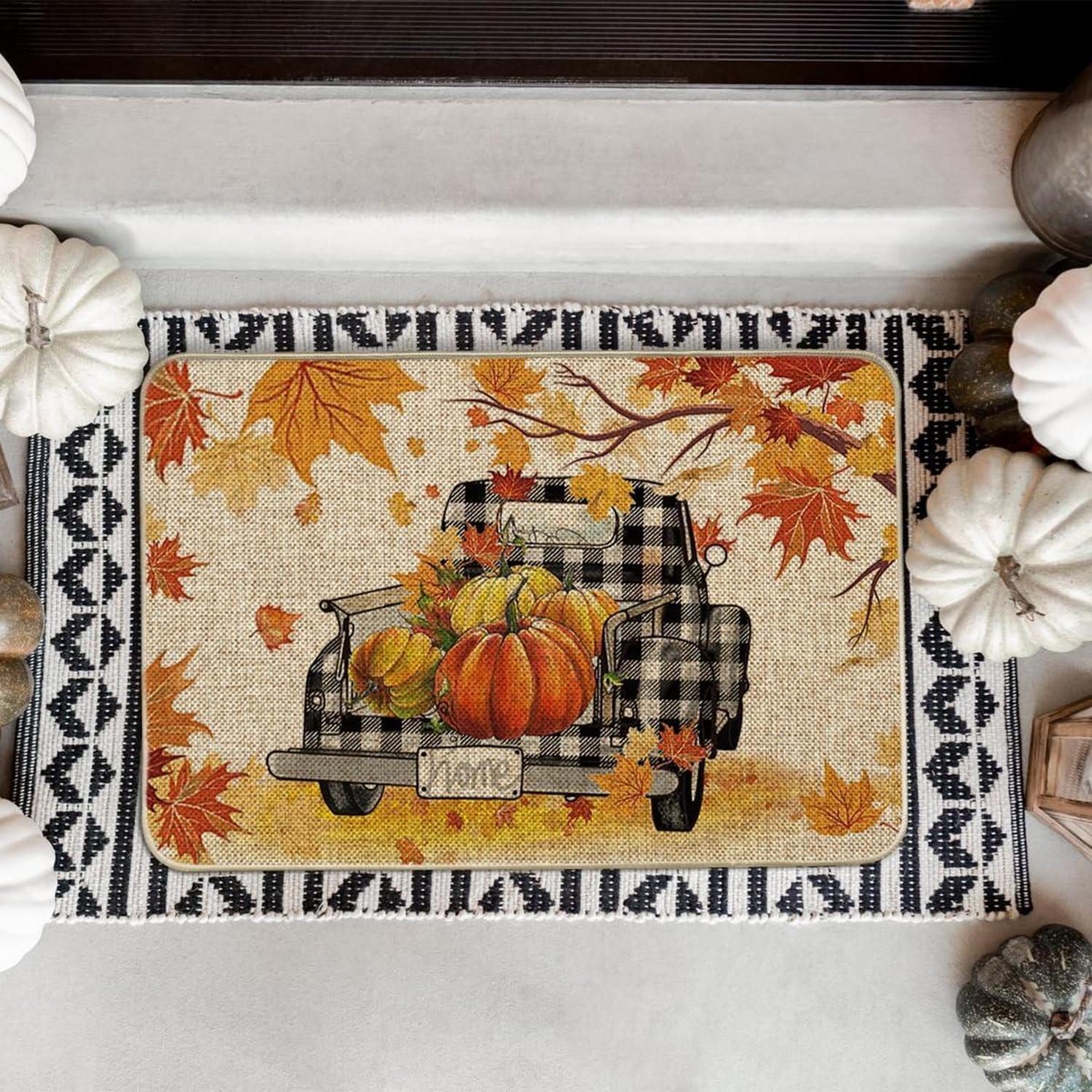 Herbst Fußmatte Kürbisse Ahornblätter LKW Deko 40x60cm