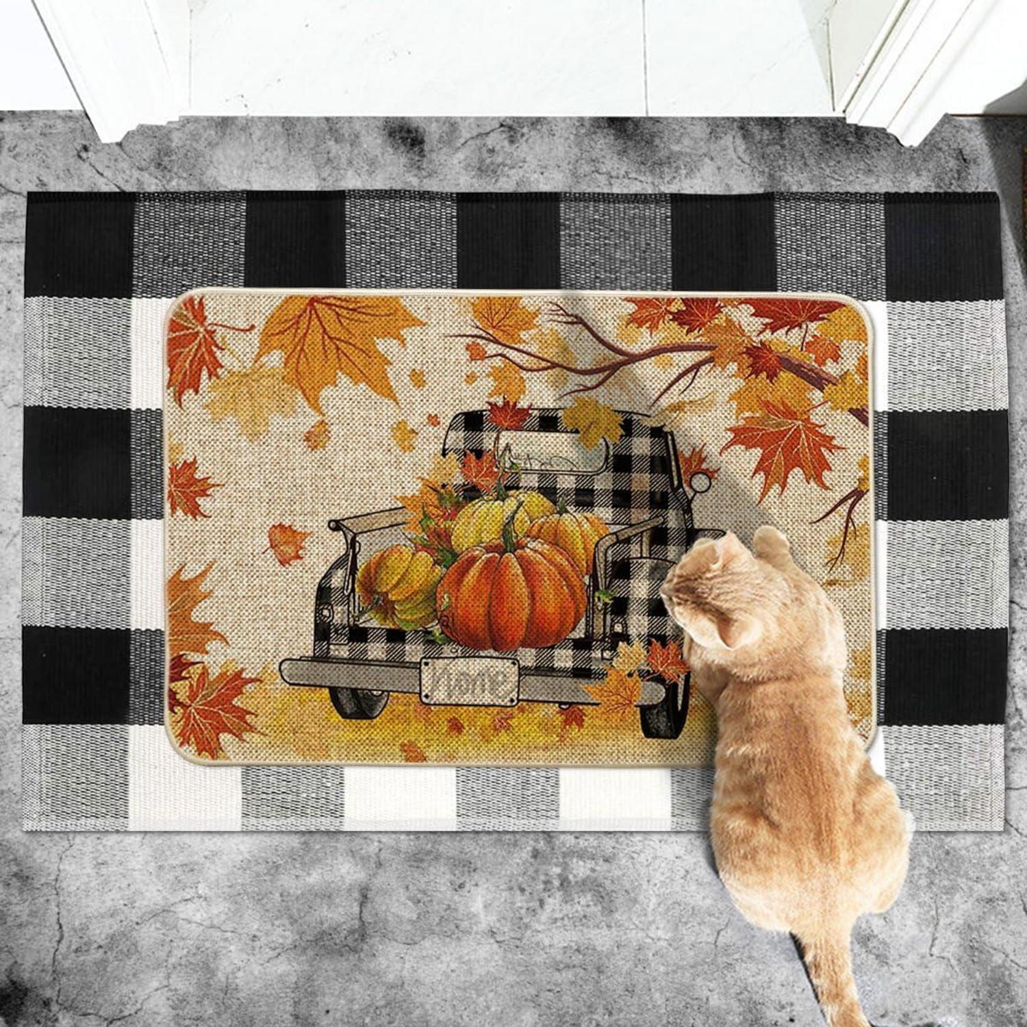 Herbst Dekor Fußmatte Kürbisse Ahornblätter LKW 40x60cm