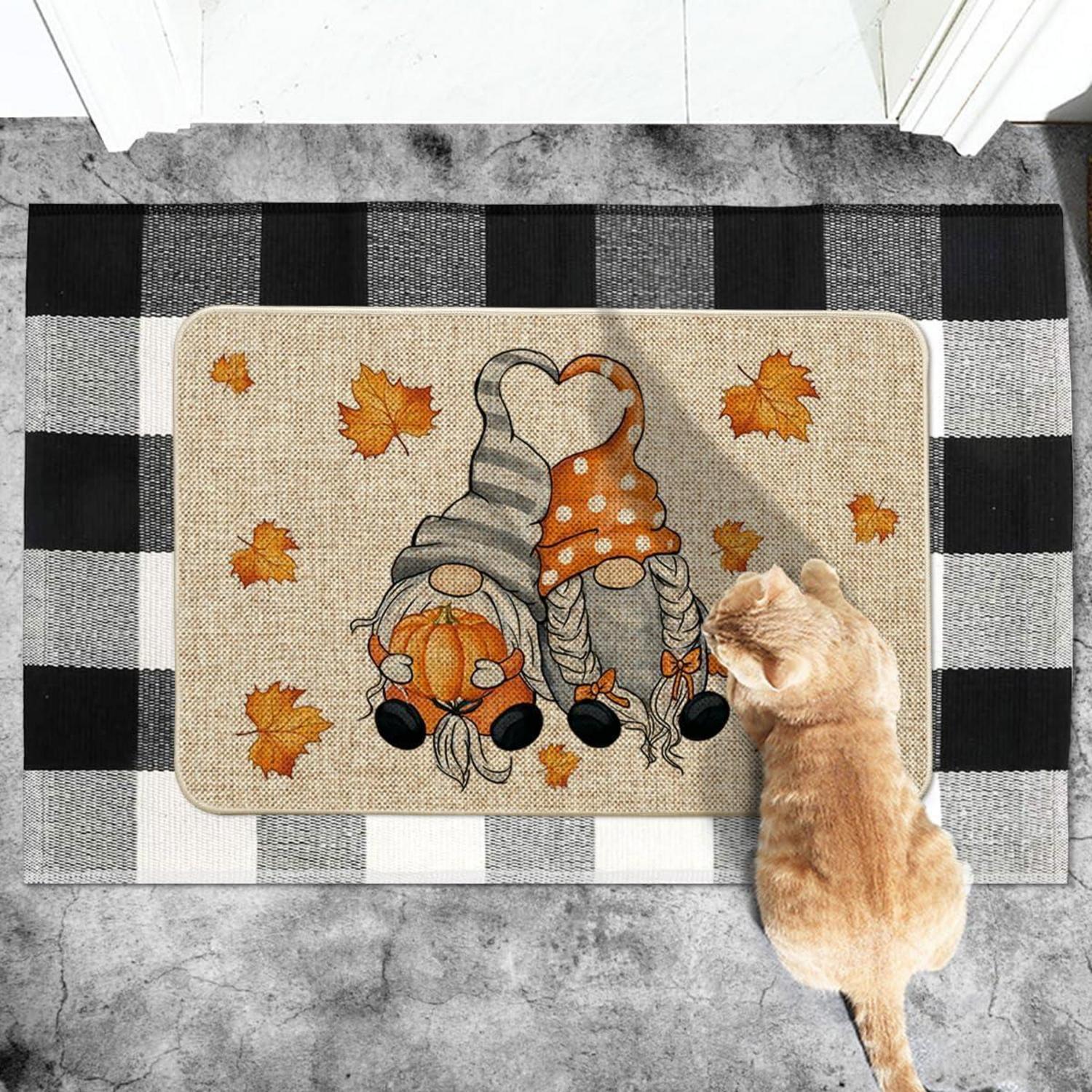 Herbst Gnom Fußmatte Ahornblätter Kürbisse Dekor 40x60 cm