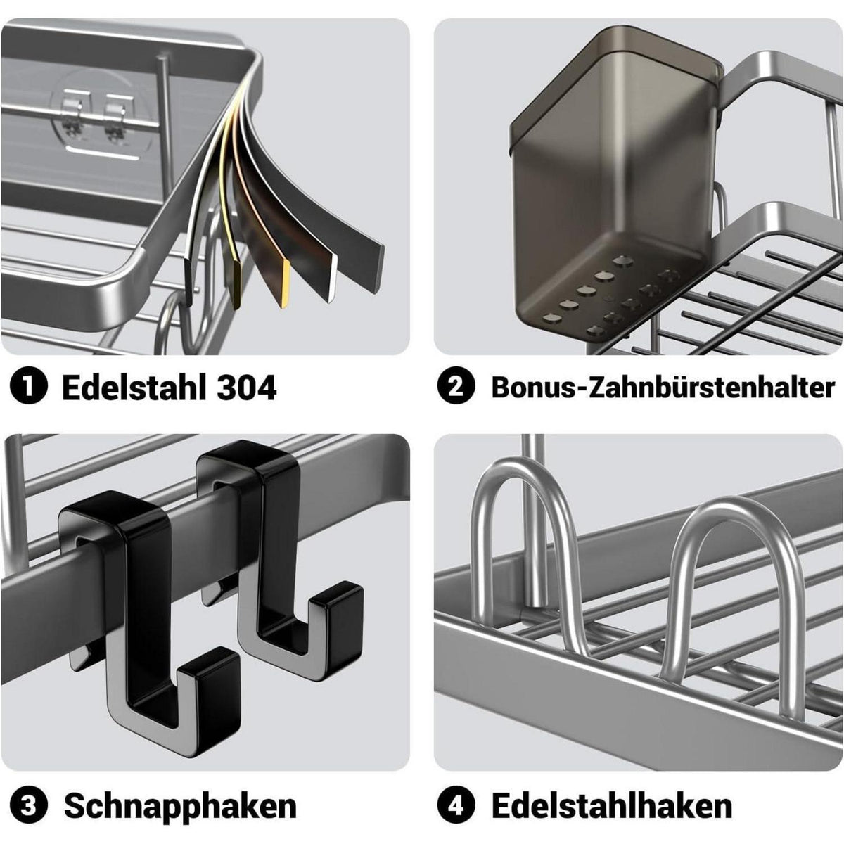 Duschablage ohne Bohren, 2er Set Eckregal Edelstahl mit Haken & Zahnpasta Halter