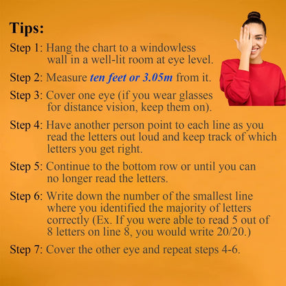 Augentafel Wanddekoration Snellen Chart 20x30 cm Rostfrei langlebig
