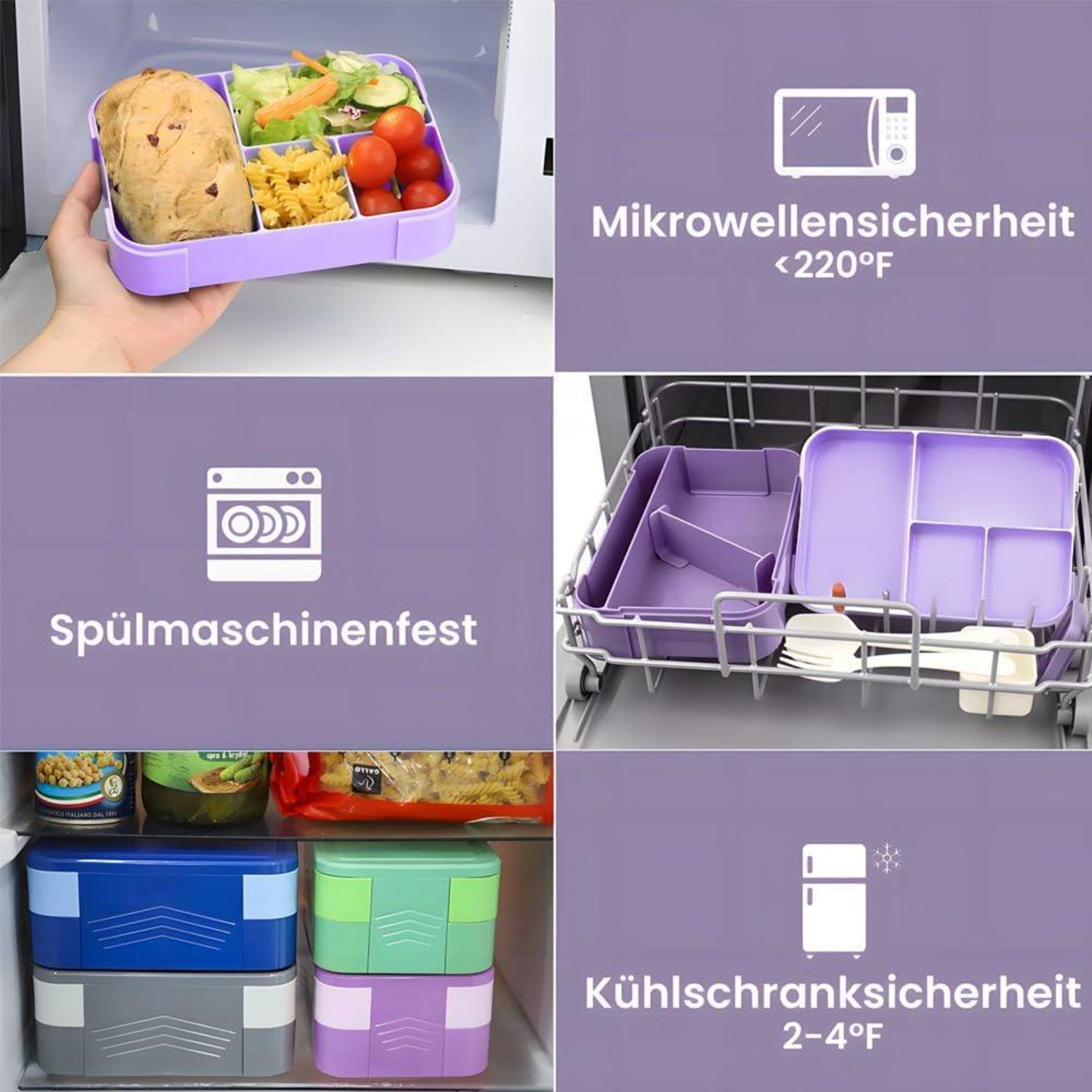 Bugucat Brotdose Kinder mit 6 Fächern Violett 1550ML BPA-frei