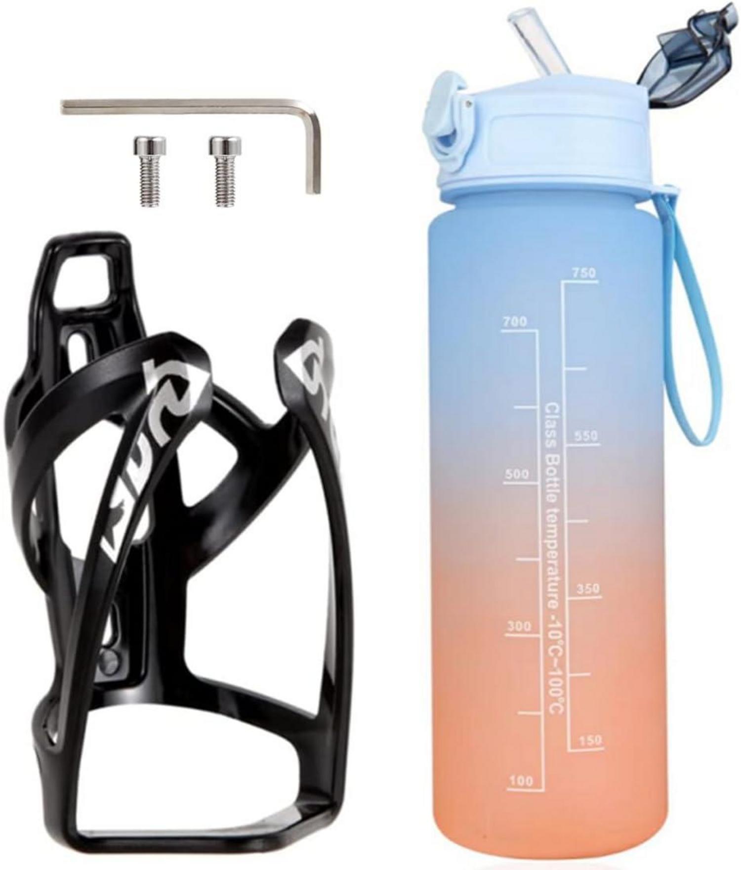 Fahrrad Flaschenhalter Set mit 750ML Sport-Wasserflasche & Käfig