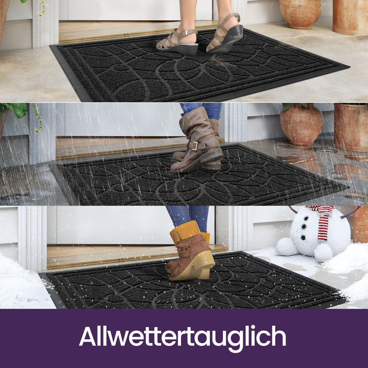 Fußmatte Outdoor 90x150 cm – Wetterfest & Rutschfest Schwarz