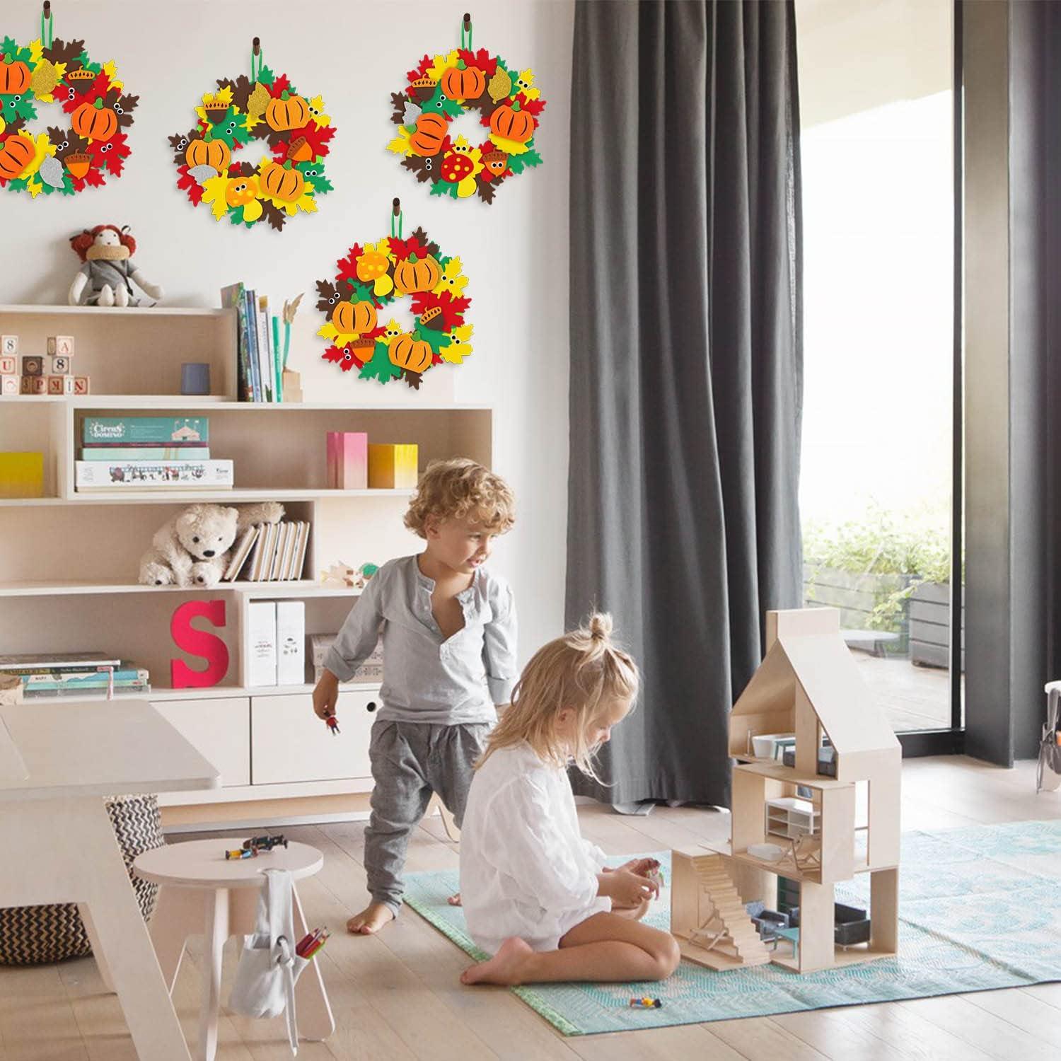 Benjia Herbst Bastelset 4 Stück Kinder: Kranz & Ornamente DIY Filz Herbst Basteln