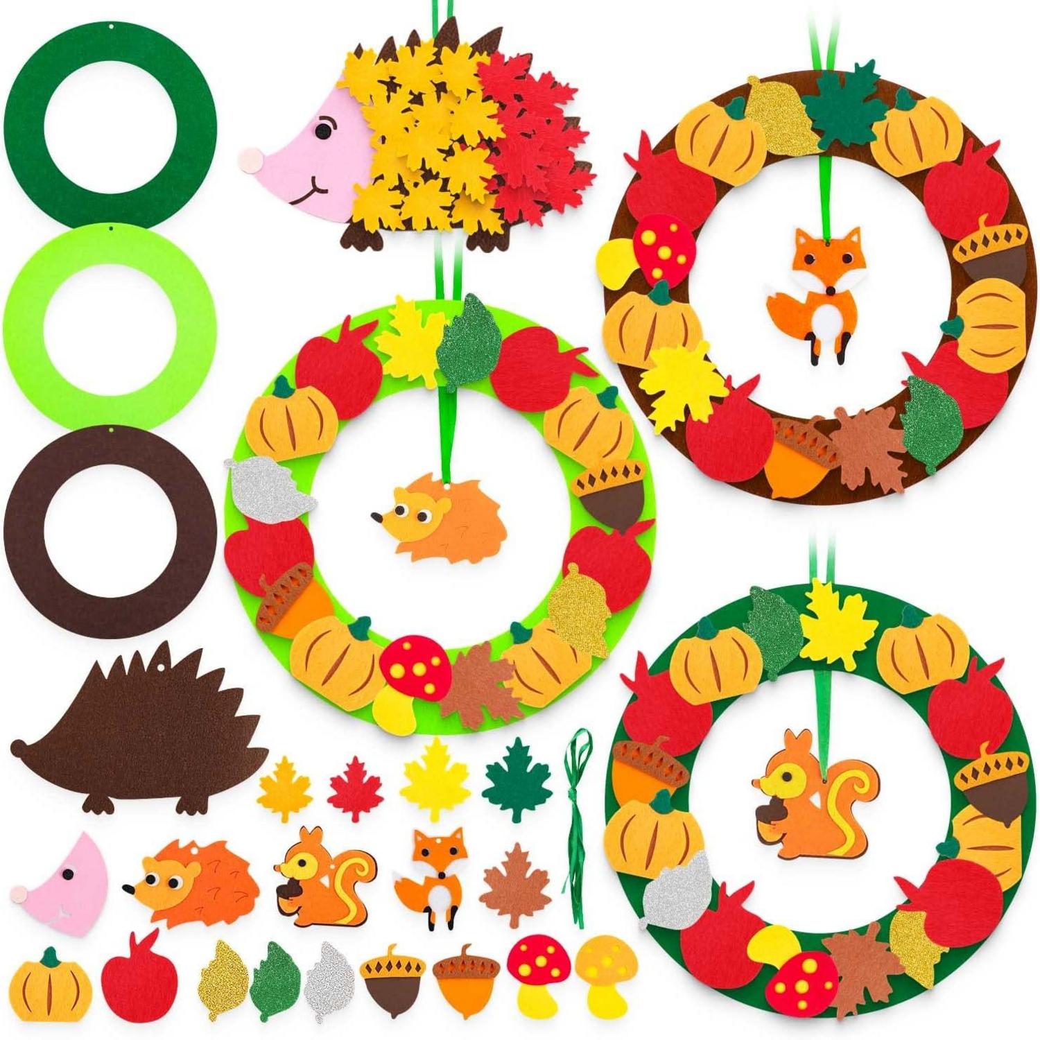 Bastelset für Kinder Herbstkranz Igel DIY Filz Halloween Weihnachten