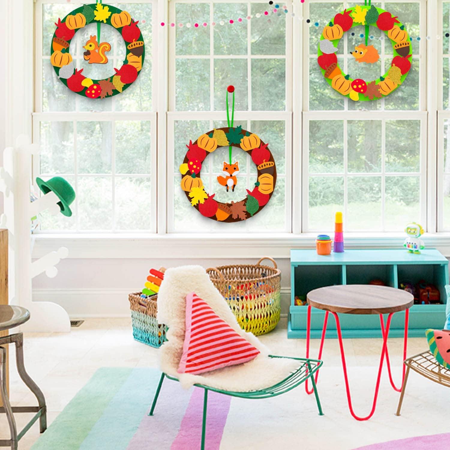 Benjia Herbst Bastelset für Kinder DIY Filz Ornamente Herbstkranz Halloween Weihnachten